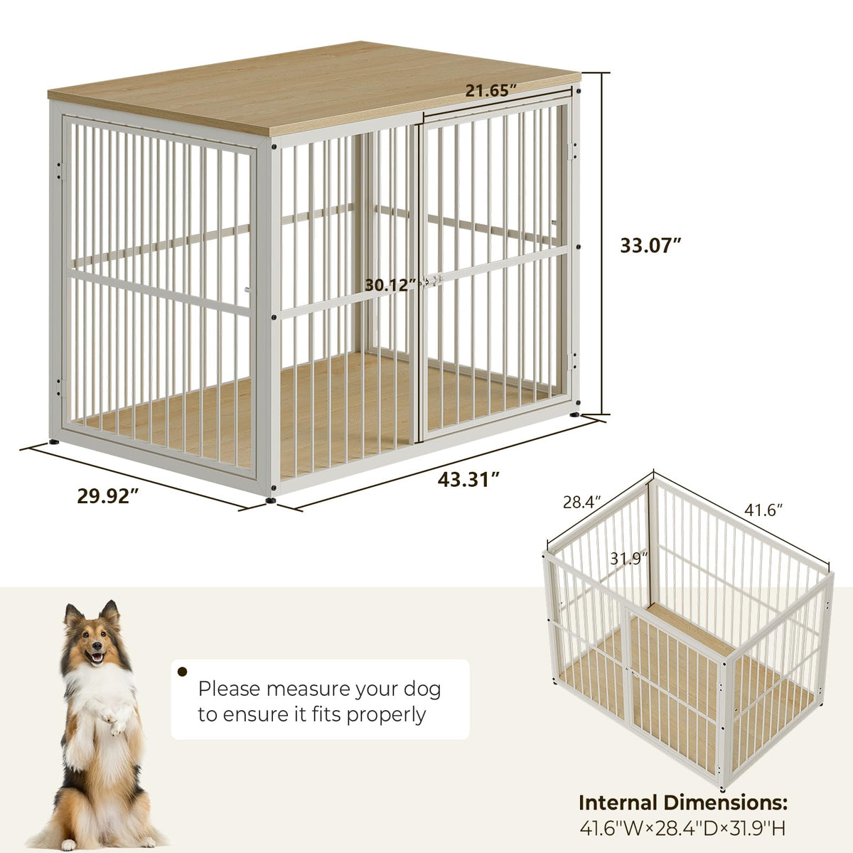 Lyromix Animal Cage in 43.3"L x 29.9"W x 33.1"H, Natural Beech