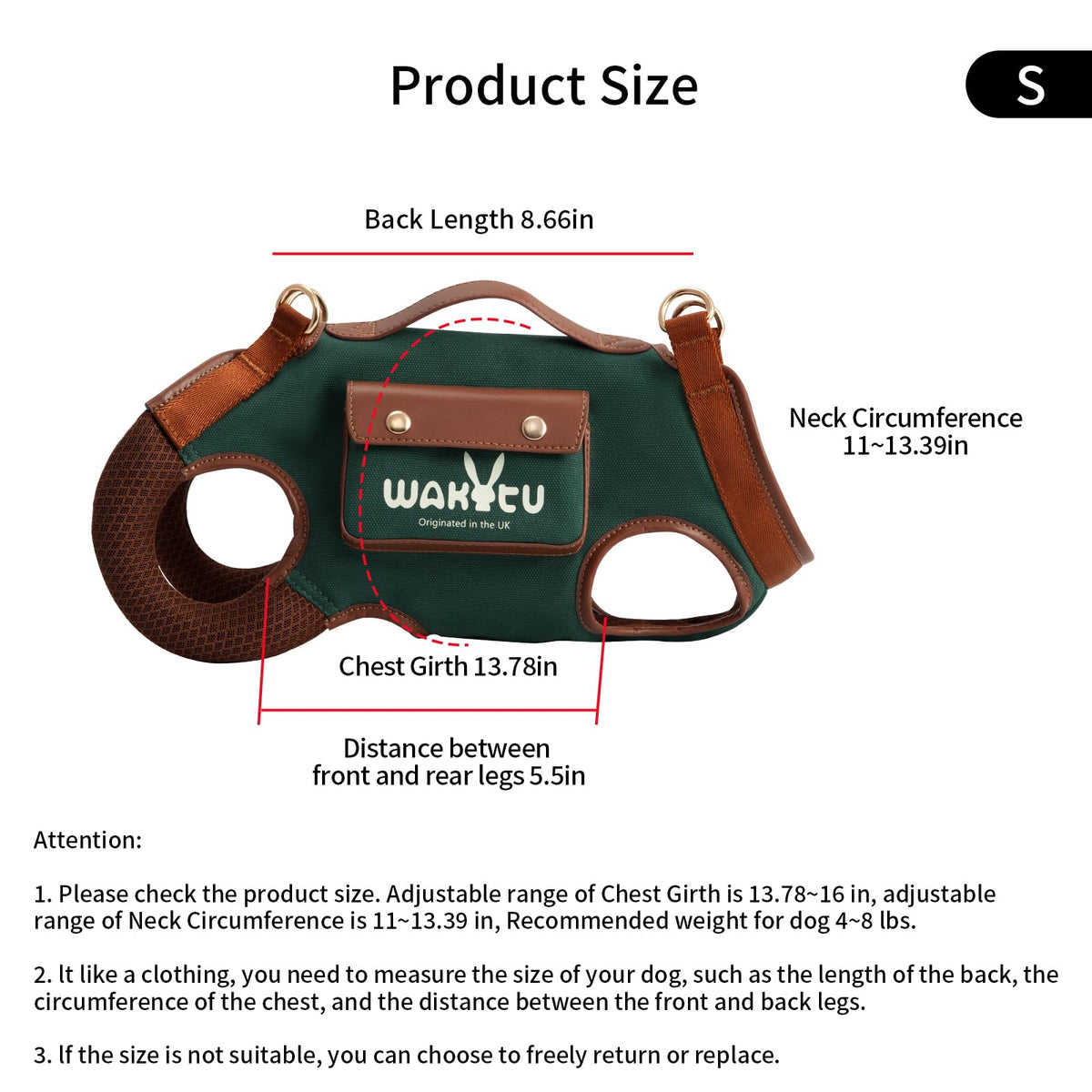 wakytu Animal Harness in Small(4-8 LBS), 1.0 Blue