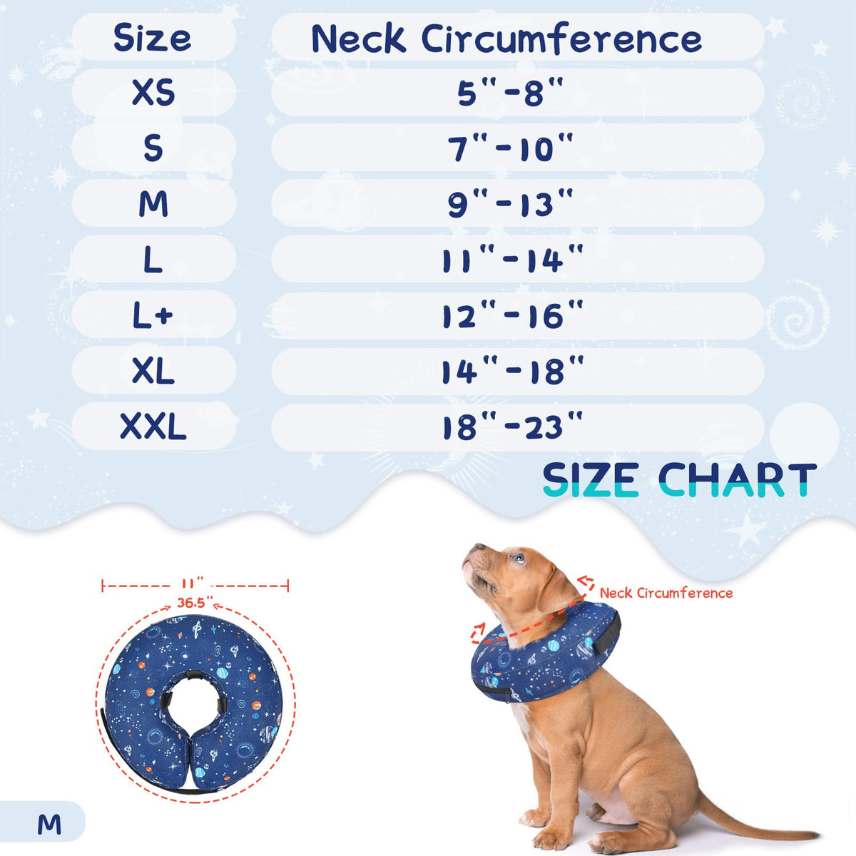 Supet Animal Recovery Collar Cone in M(Neck 9"-12.5"), Star