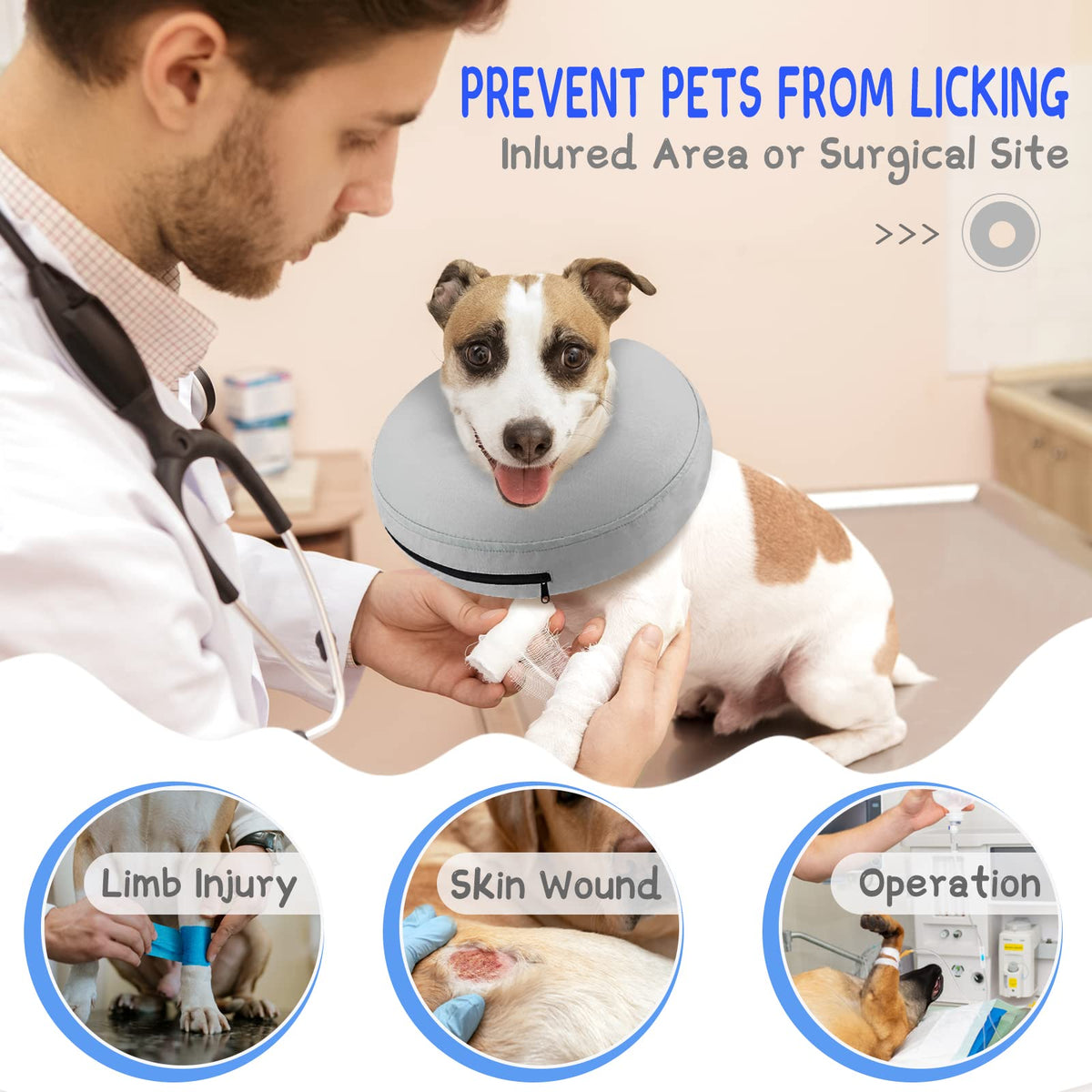 Supet Animal Recovery Collar Cone in S(Neck 7"-9.5"), Solid Grey