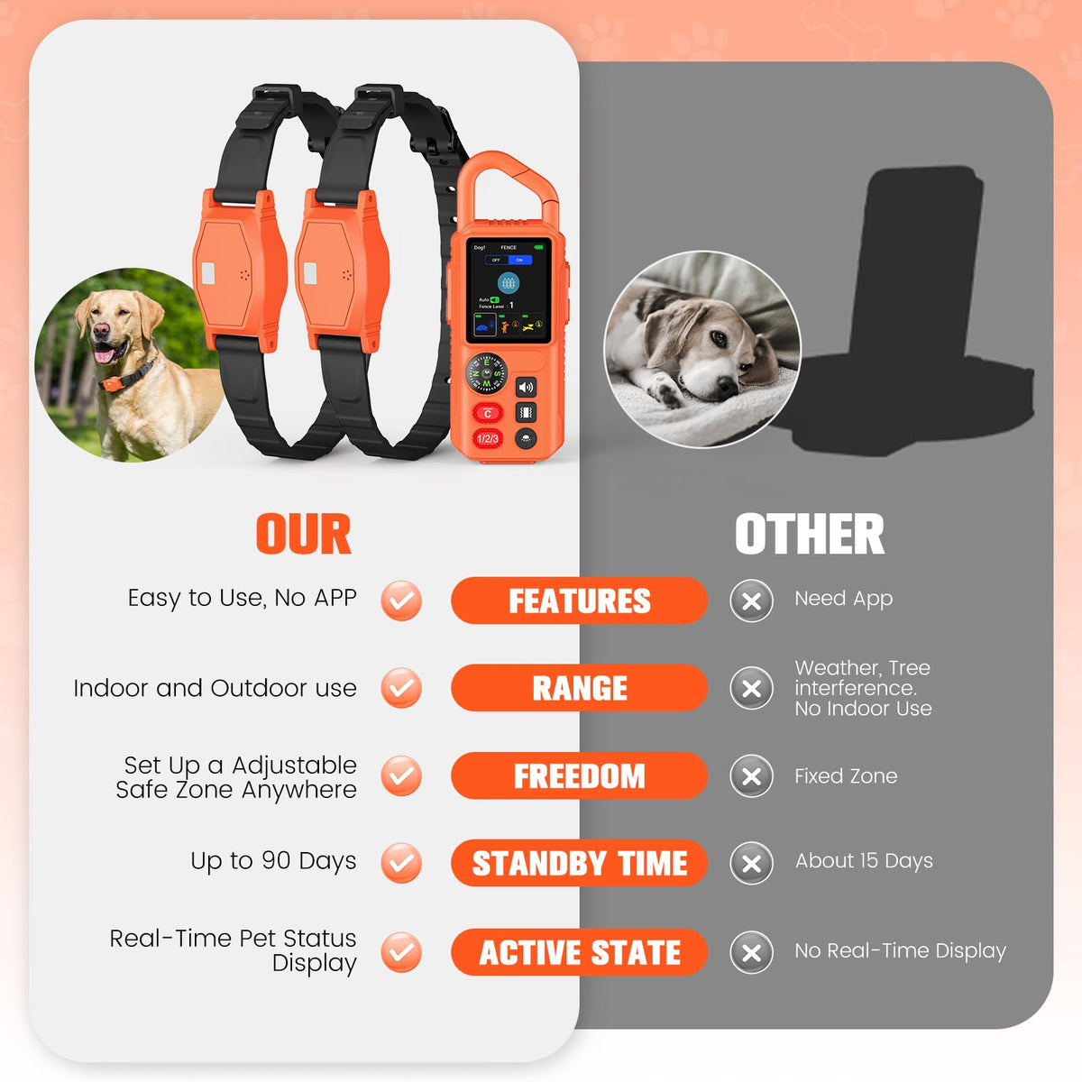Pawton Animal Collar in Medium, Large, Orange for 2 Dogs