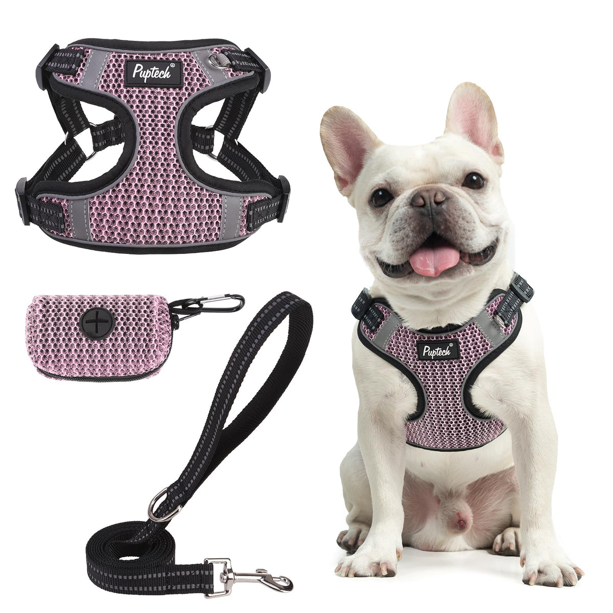 PUPTECK Animal Harness in M (17-25lbs, Chest 17"-21"), #1 LightPink(Breathable Mesh)