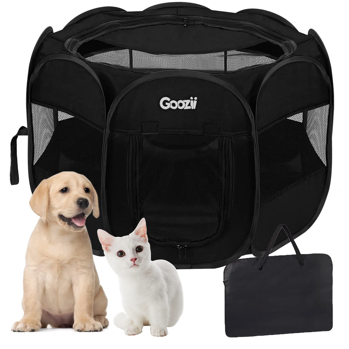 Goozii Pet Playpen in S [29" x 29" x 17"], Black