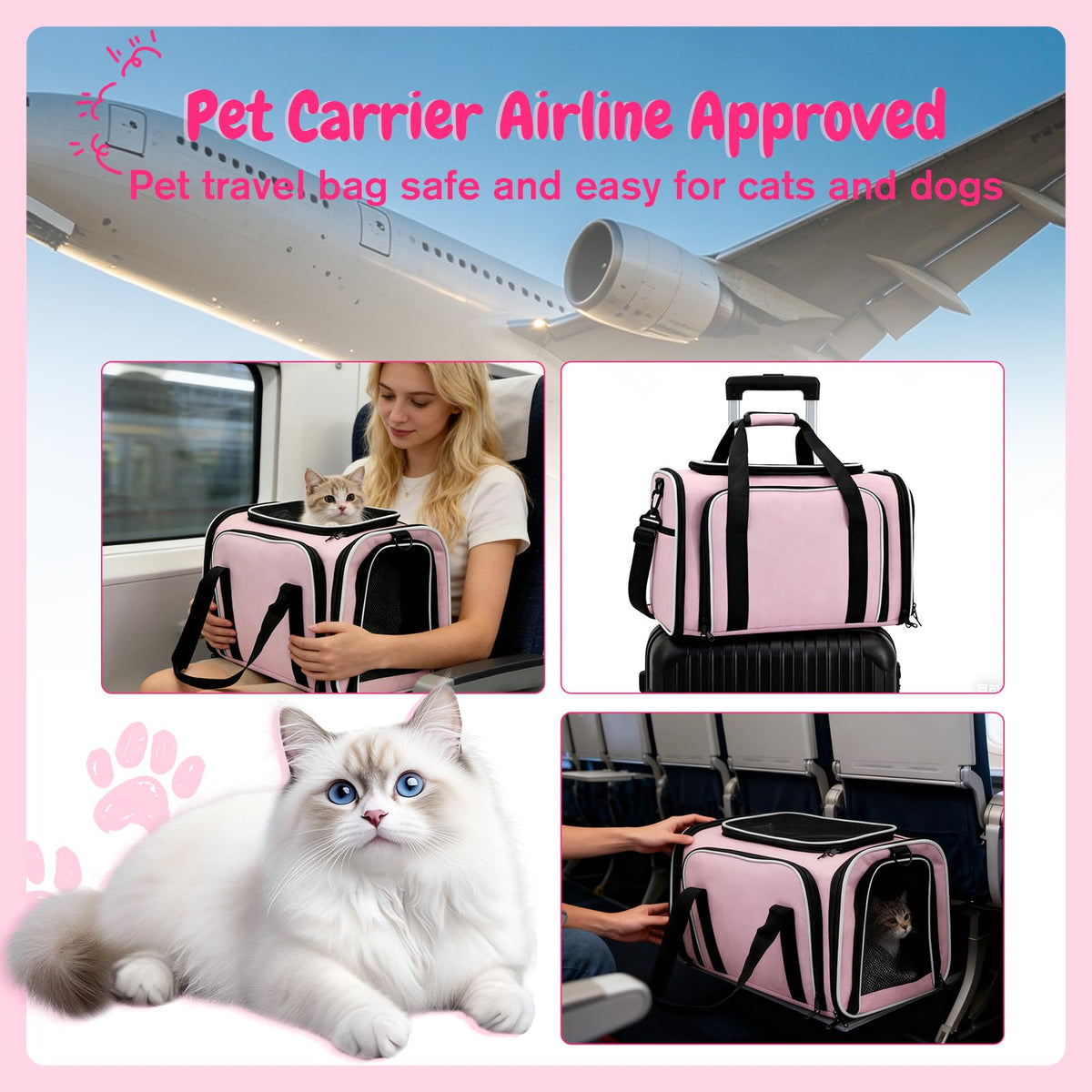 Srinlon ㅤ Animal Carrier in 18.0"L x 11.0"W x 11.0"H, Pink