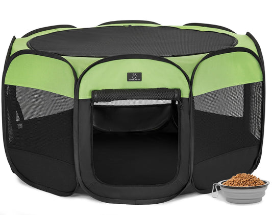 A 4 Pet Pet Playpen in M(40.55"x40.55"x20.5"), Green+Black