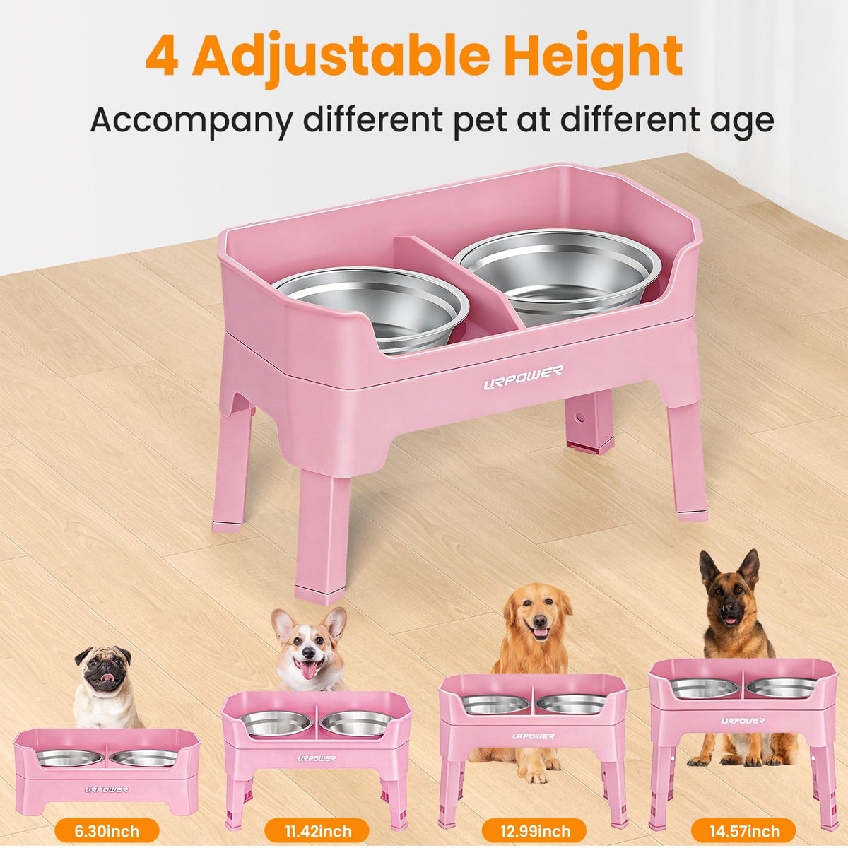 URPOWER Pet Feeder in Large, Pink