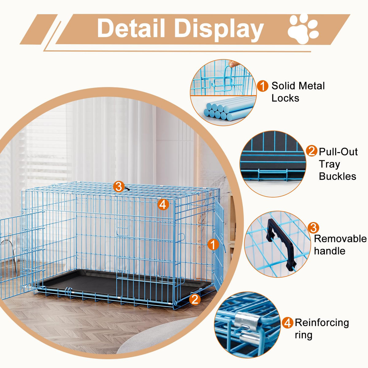 FDW Animal Cage in 42.0"L x 26.0"W x 28.0"H, Blue