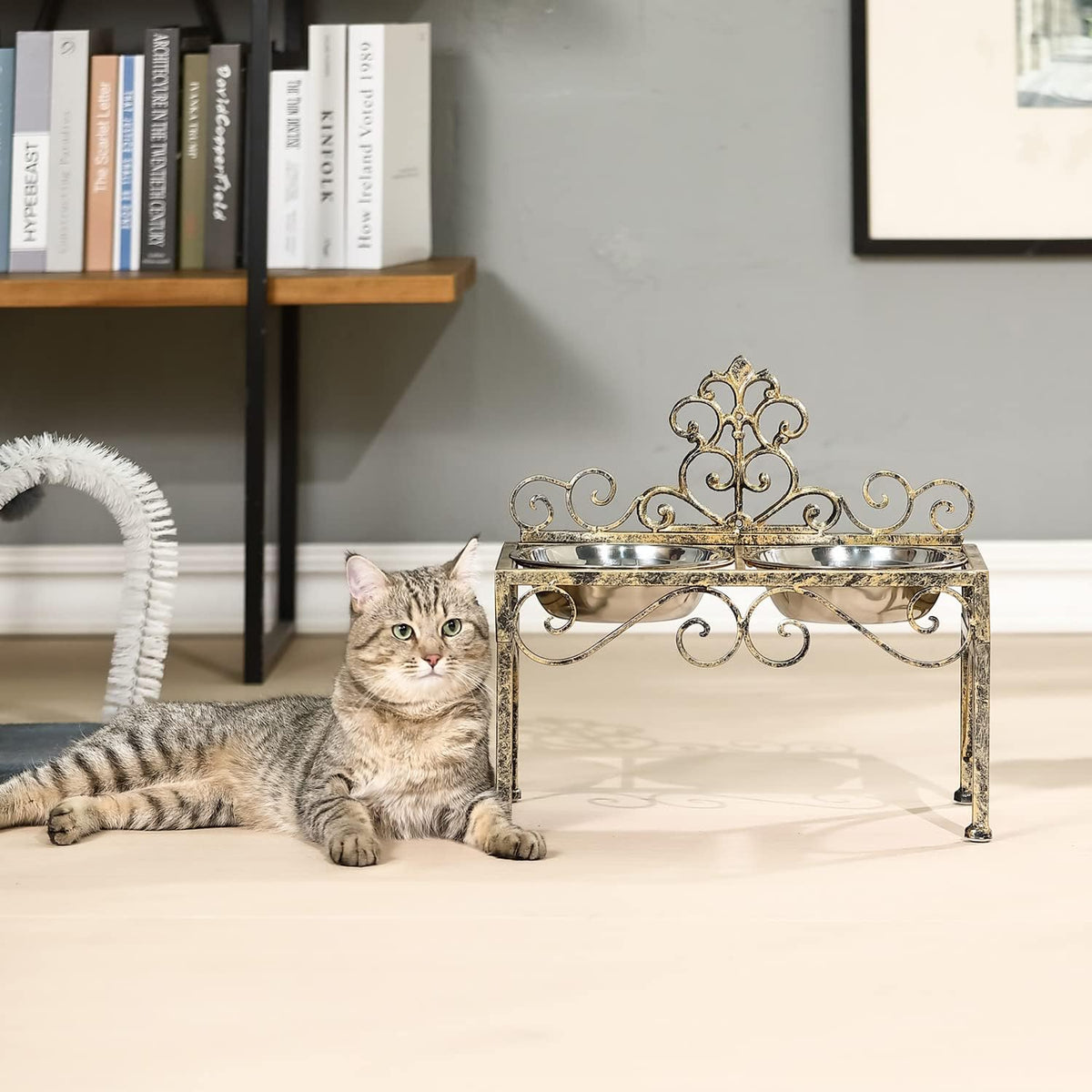 Aifeorzo Pet Feeder in 8.78" Height Antique Gold, antique gold