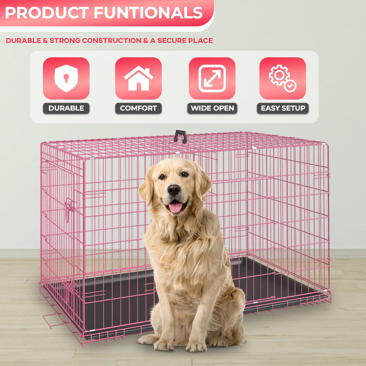 FDW Animal Cage in 48.0"L x 29.0"W x 31.0"H, Pink