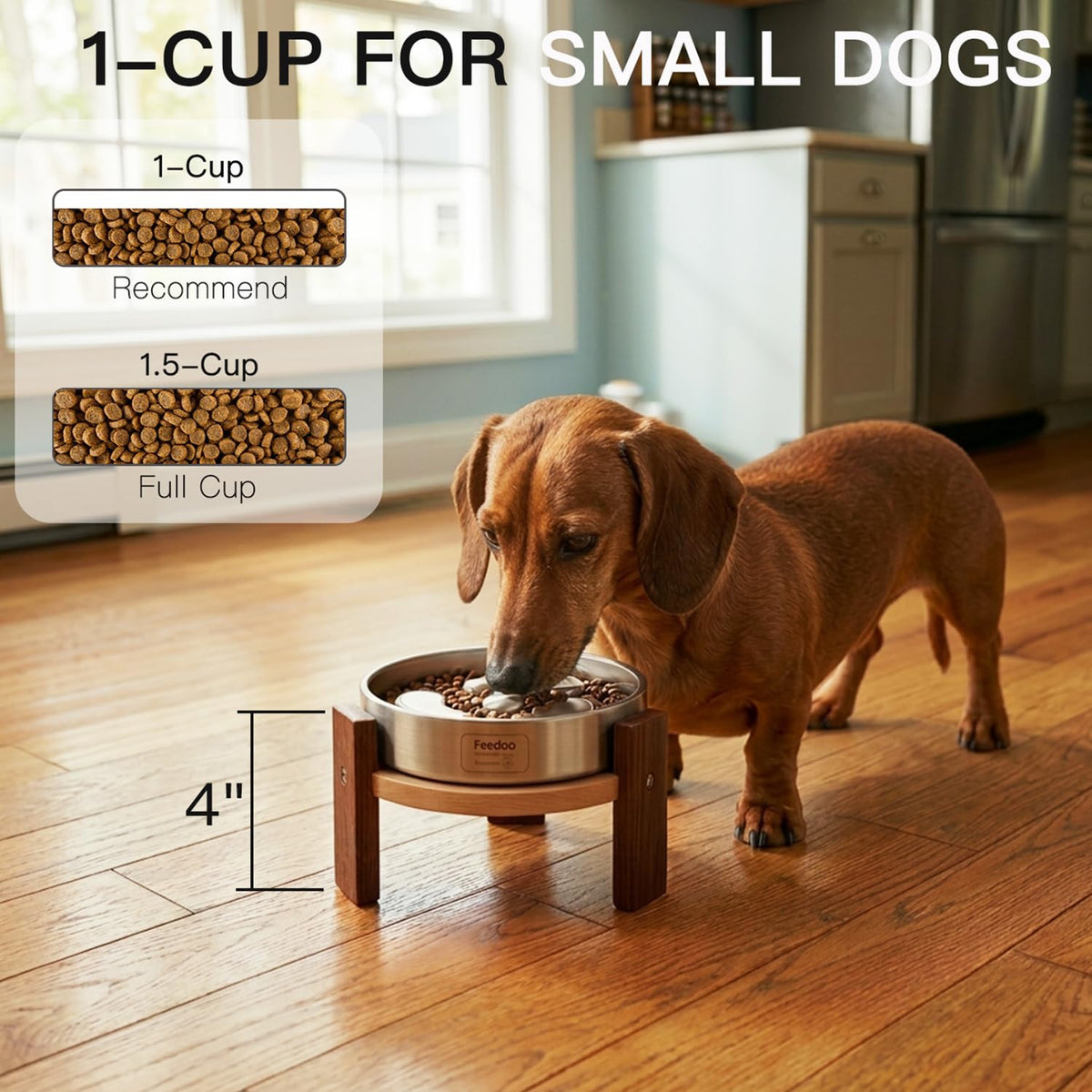 Feedoo Pet Feeder in 4'' Height Stand, 4" Height 1Cup Slow Feeder