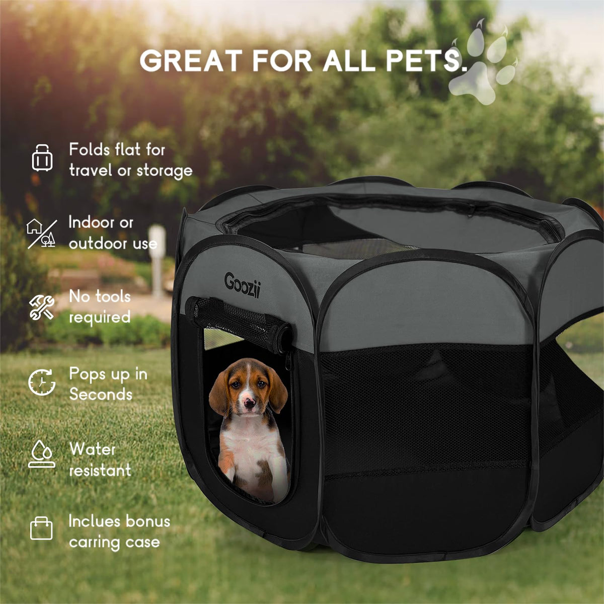 Goozii Pet Playpen in S [29" x 29" x 17"], Grey-Black