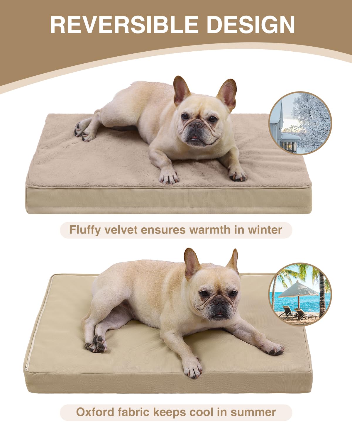 KSIIA Pet Bed Mat in 23.0"L x 17.0"W x 3.0"Th, Khaki