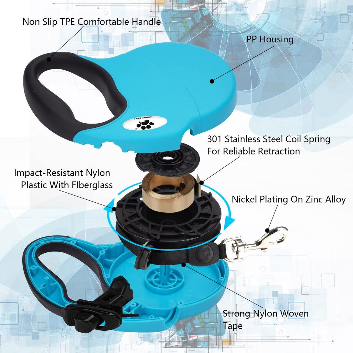 CROWN PAWS Leash in Small, Blue