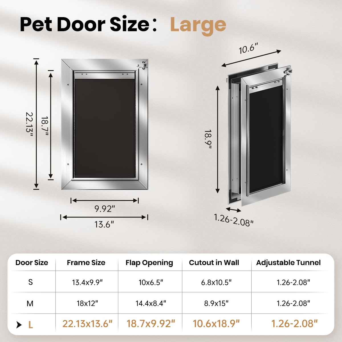 VOSOIR Pet Door in Large, Silver