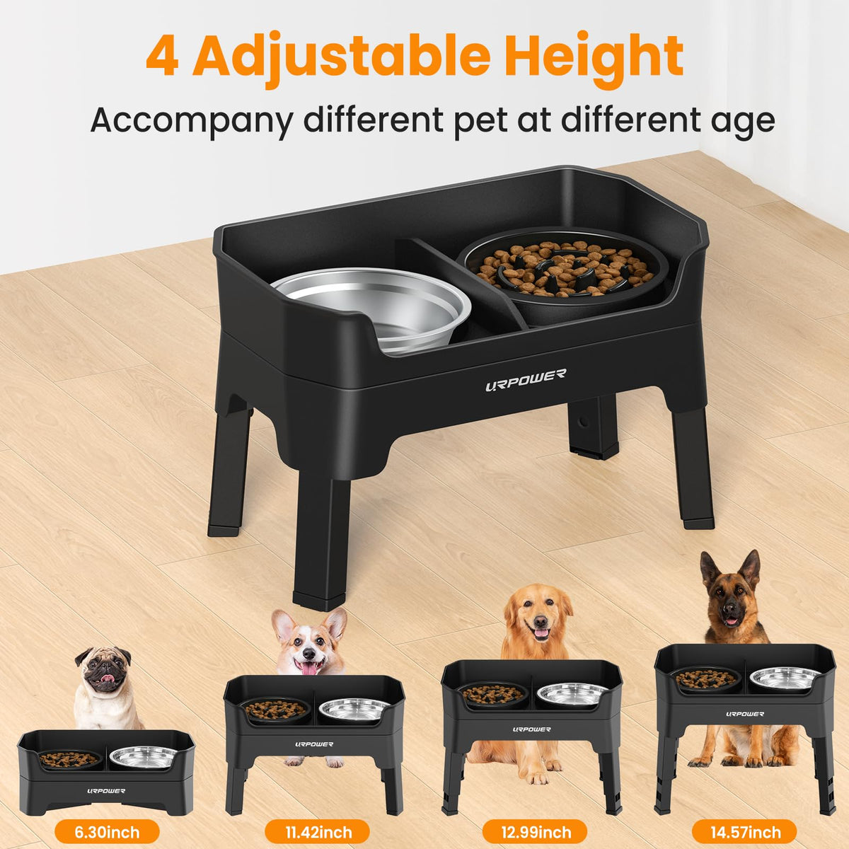 URPOWER Pet Feeder in Large, Matte Black
