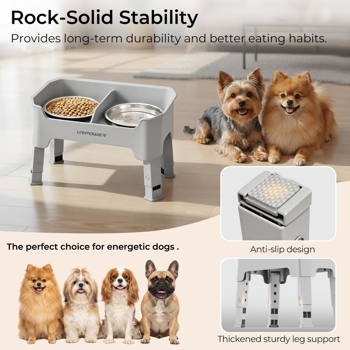 URPOWER Pet Feeder in Small, Light Grey