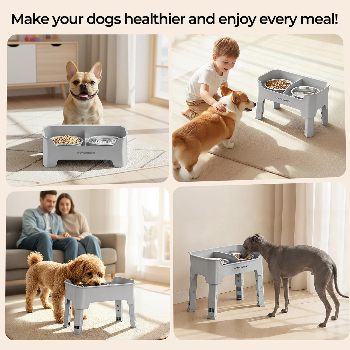 URPOWER Pet Feeder in Small, Light Grey