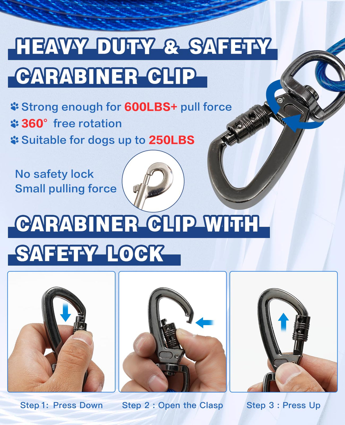 Duckygoo Leash in 50FT+10FT,250LBS, Blue