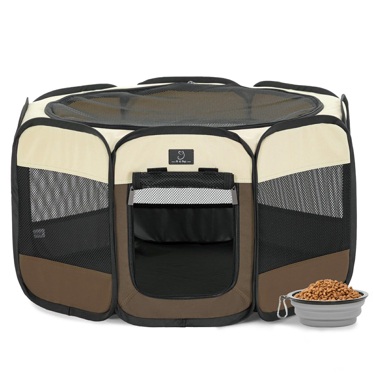 A 4 Pet Pet Playpen in S(29.92"x29.92"x16.5"), Brown+Beige