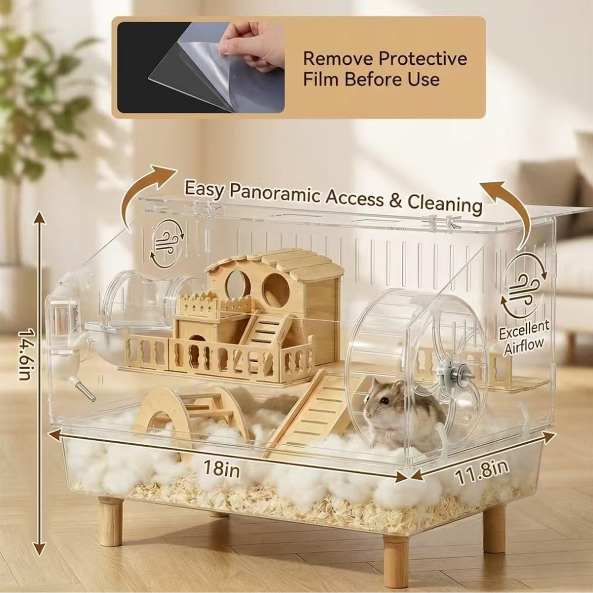 WflamaS Animal Cage in 18.0"L x 11.0"W x 14.6"H, Clear
