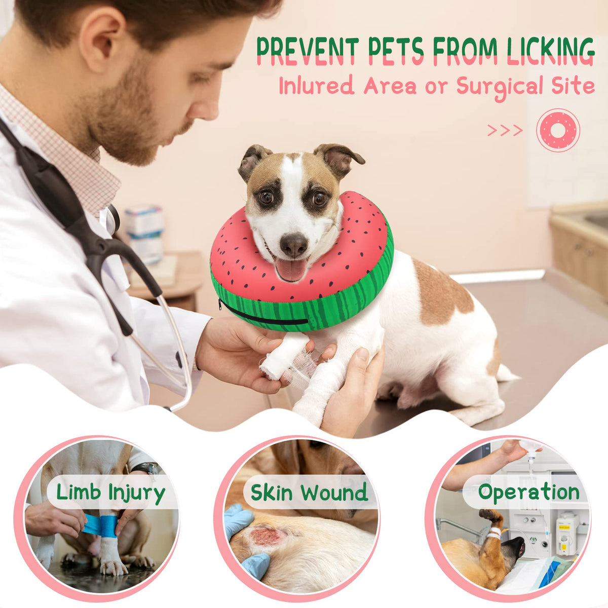 Supet Animal Recovery Collar Cone in S(Neck 7"-9.5"), Donut Red