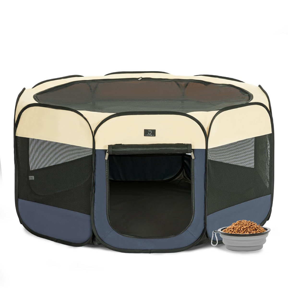 A 4 Pet Pet Playpen in M(40.55"x40.55"x20.5"), Blue+Beige