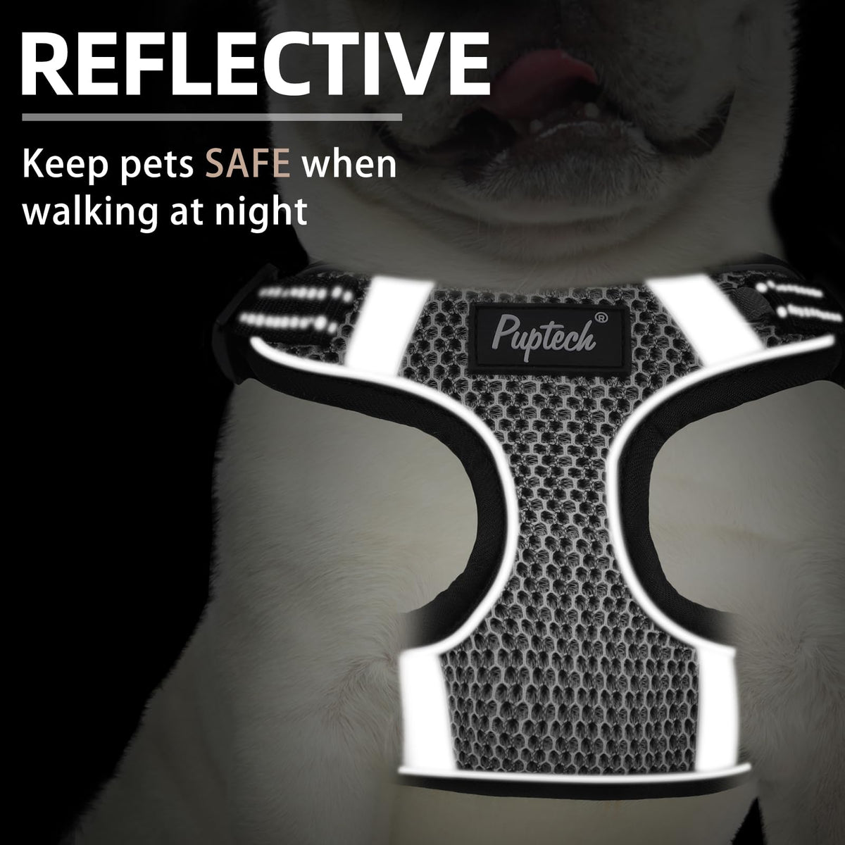 PUPTECK Animal Harness in L (25-33lbs, Chest 20"-25"), #1 Grey(Breathable Mesh)