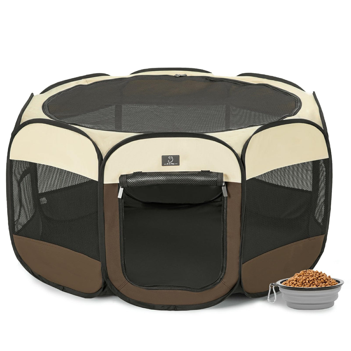 A 4 Pet Pet Playpen in M(40.55"x40.55"x20.5"), Brown+Beige