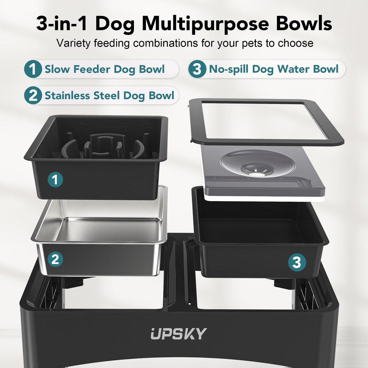 UPSKY Pet Feeder in C-3 in 1 (Black)
