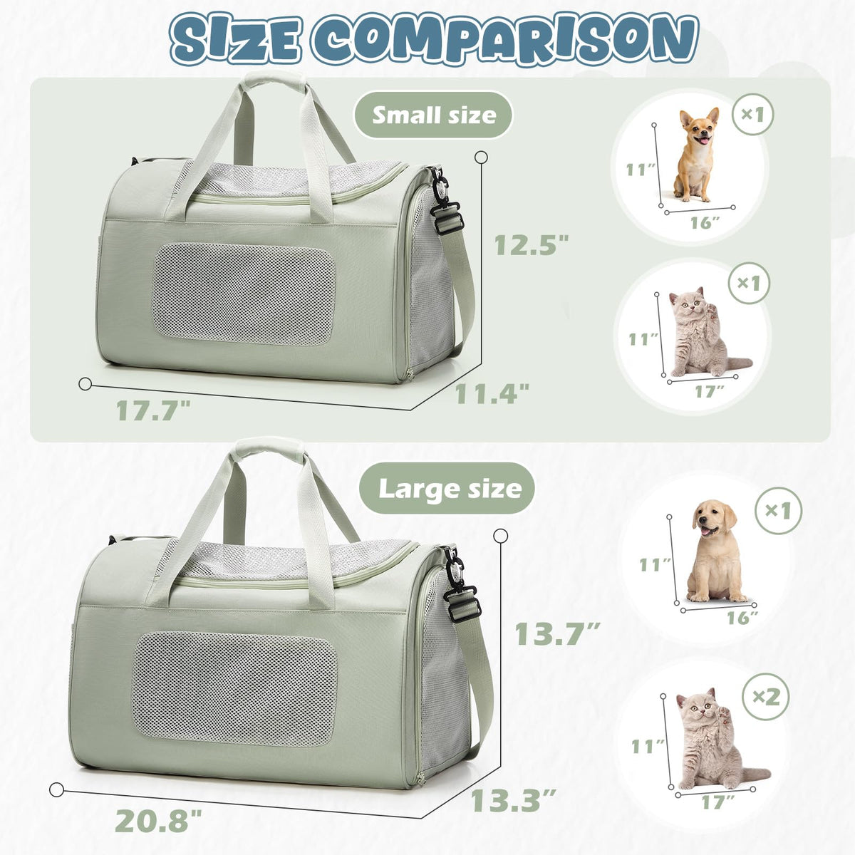 WEPLAN Animal Carrier in 17.7"L x 11.4"W x 12.5"H, A-Medium-Green