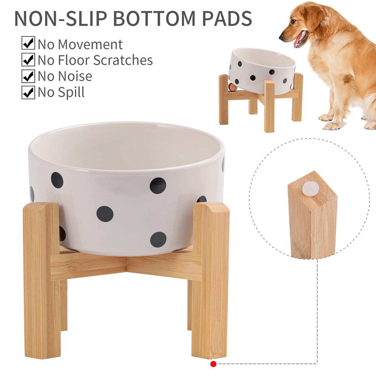 DJJJOOYS Pet Feeder in Slanted Small Dog Bowl, Black Dot