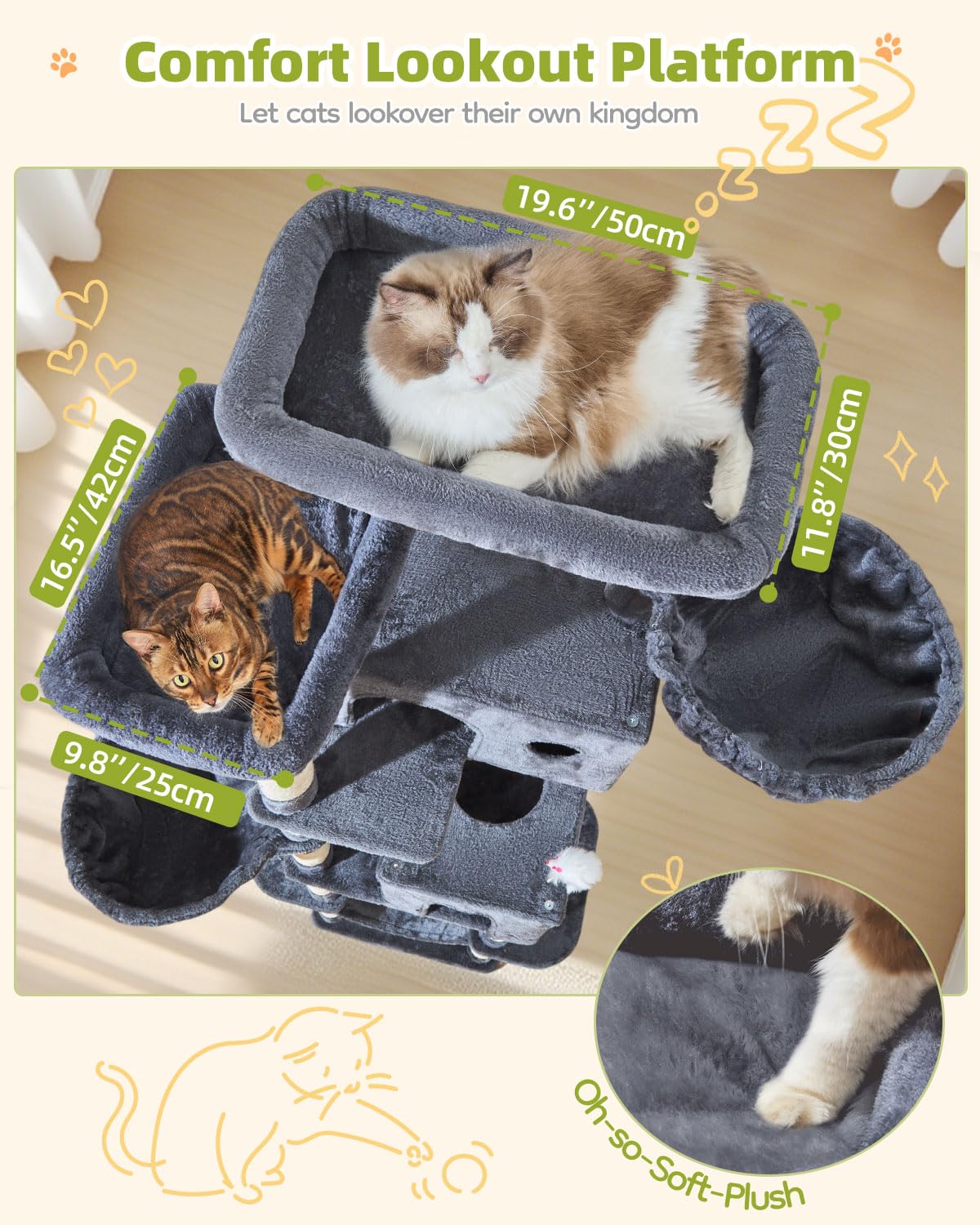 Taoqimiao Pet Activity Structure in 76 inch, Smoky Gray