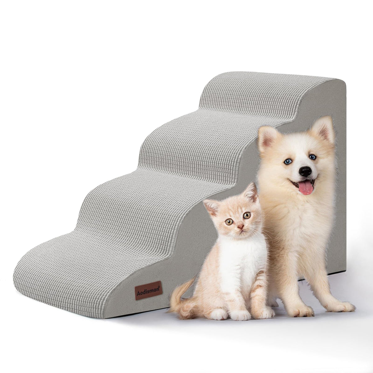 aodisman Animal Stair in Standard 4-Step 17.4"H, Light Grey