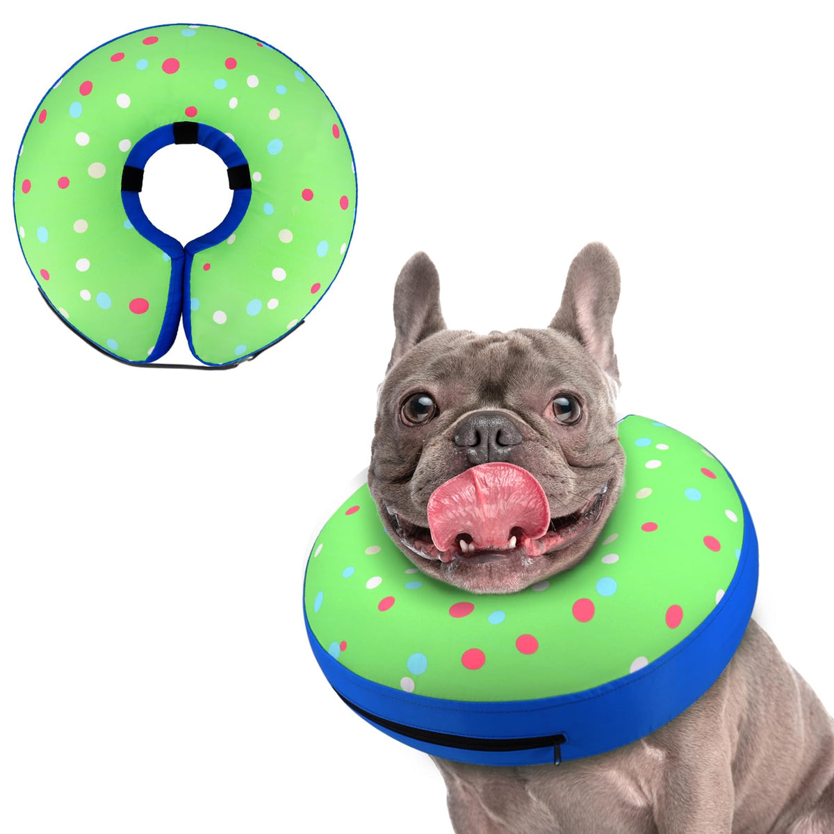 Supet Animal Recovery Collar Cone in M(Neck 9"-12.5"), Donut Green