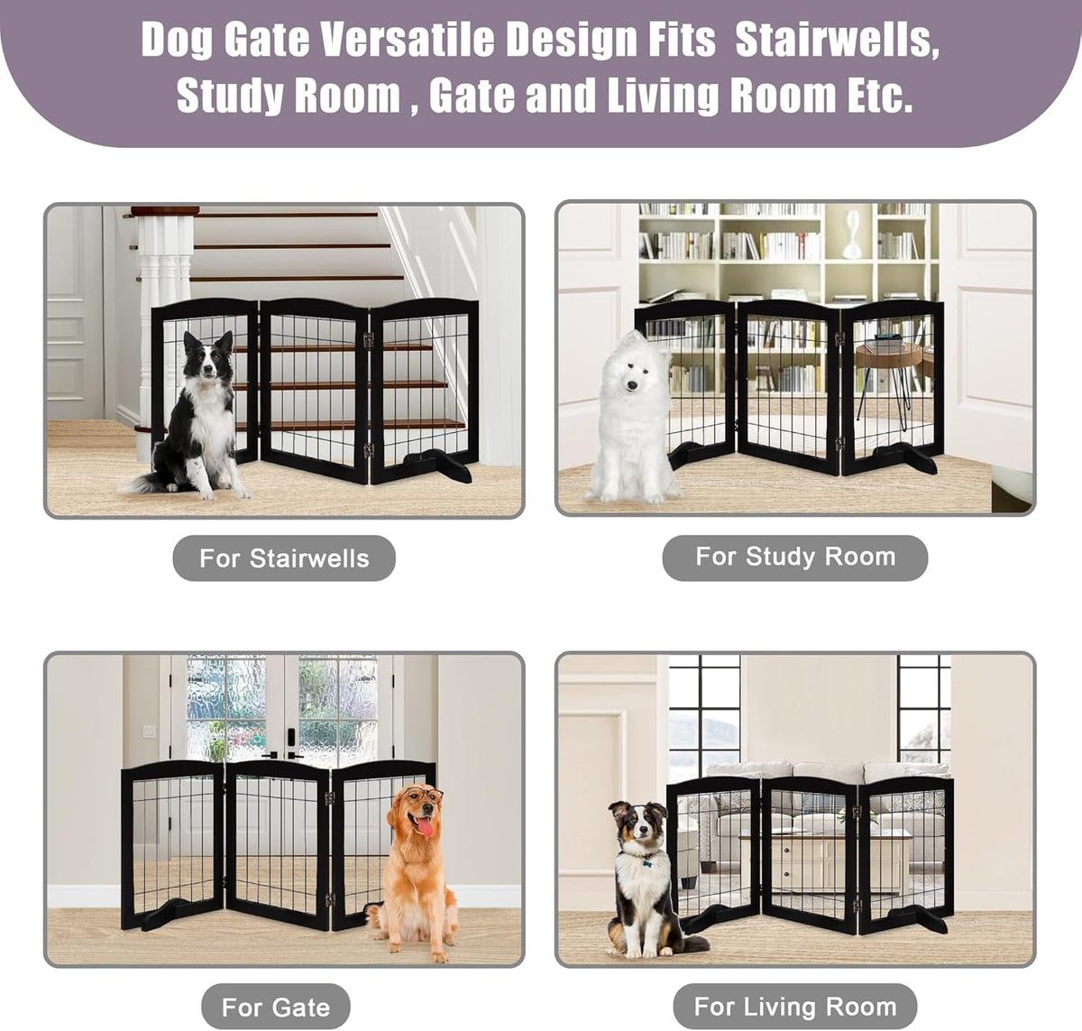 LZRS Temporary Gate in 30"Height-3 Panel, Black