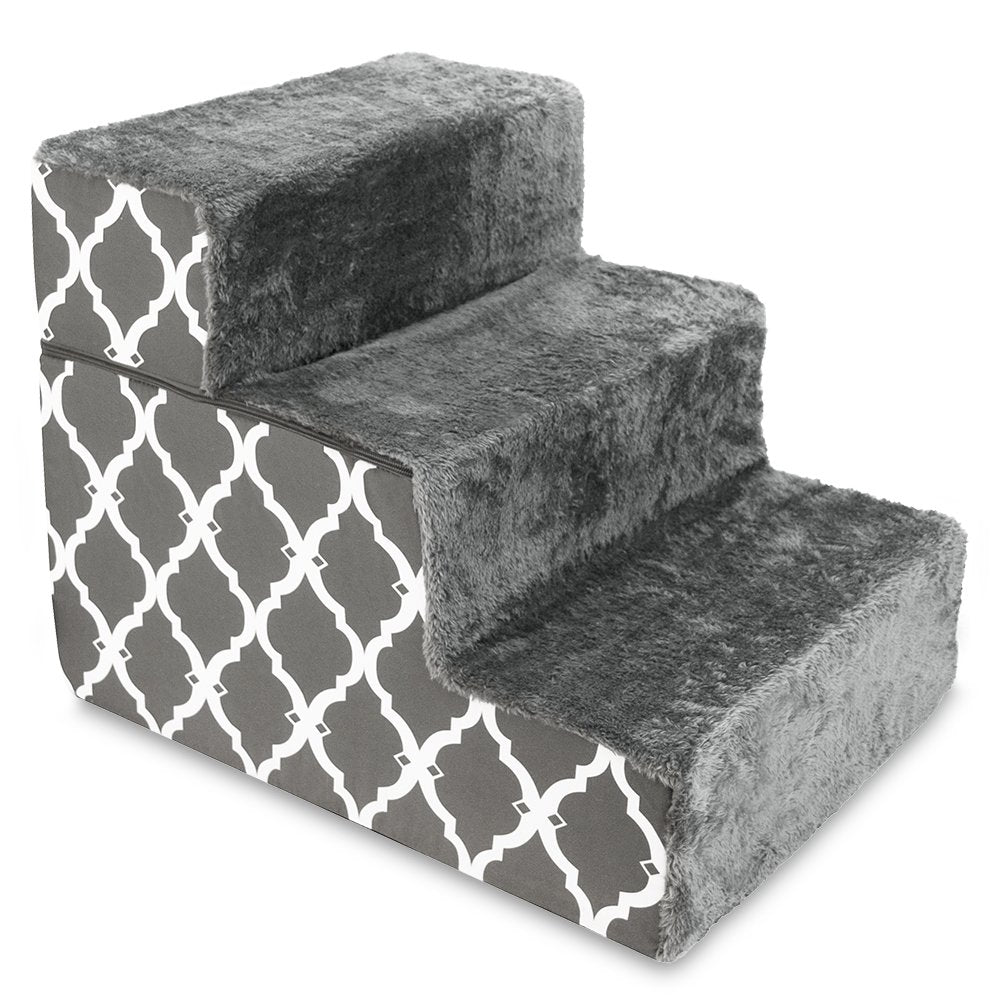 Best Pet Supplies Animal Stair in H: 16.5 Inches (Foldable), Gray Lattice Print