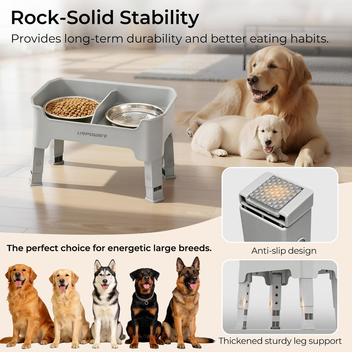 URPOWER Pet Feeder in Medium, Light Grey