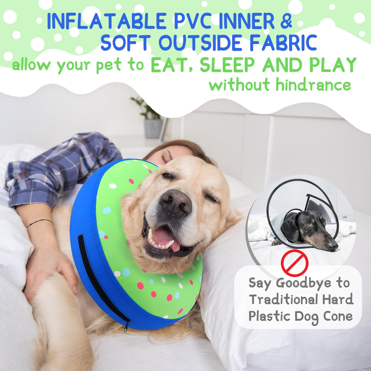 Supet Animal Recovery Collar Cone in XS(Neck 4"-7"), Donut Green