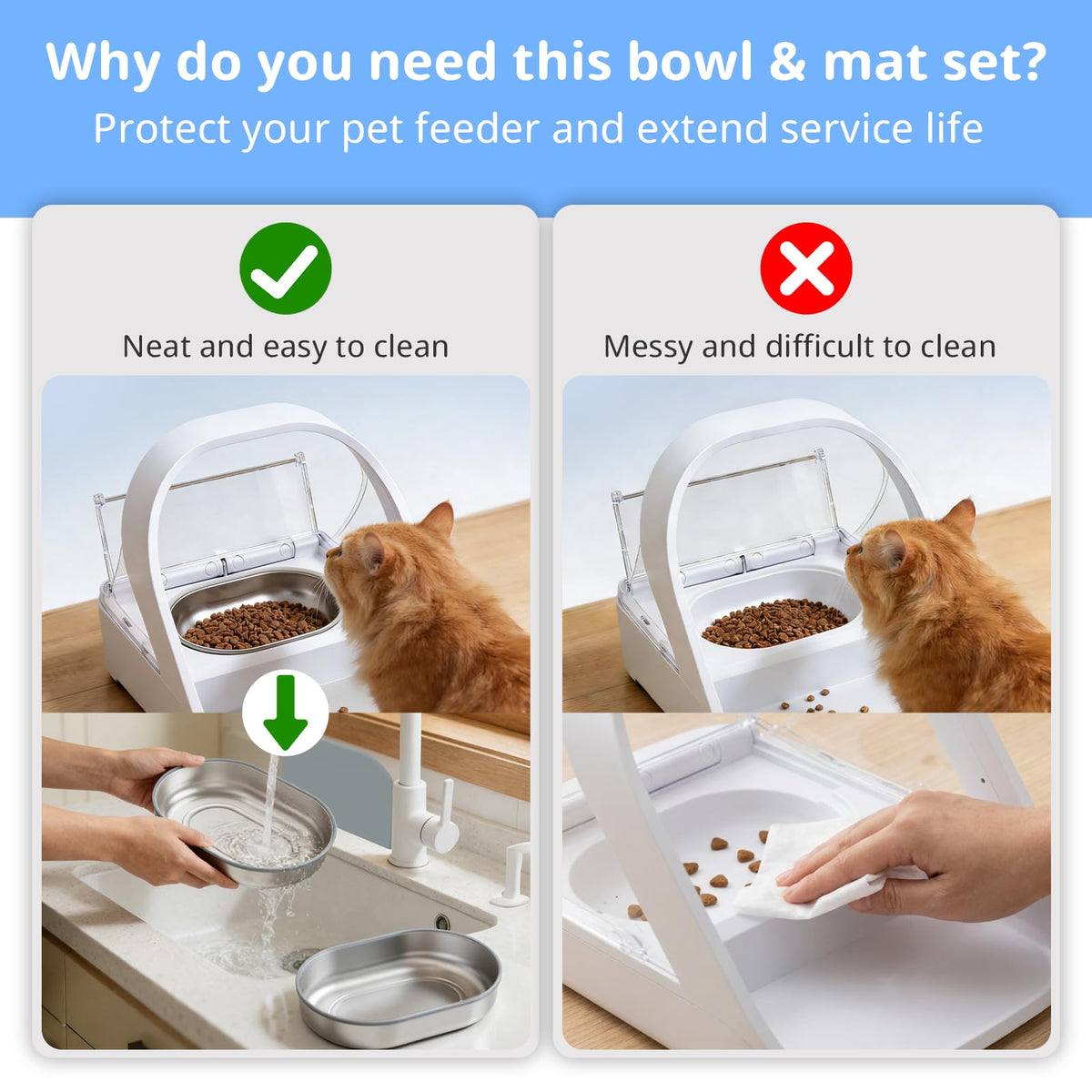 Baofum Pet Feeder in 2+1 Pack, Silvery Bowls