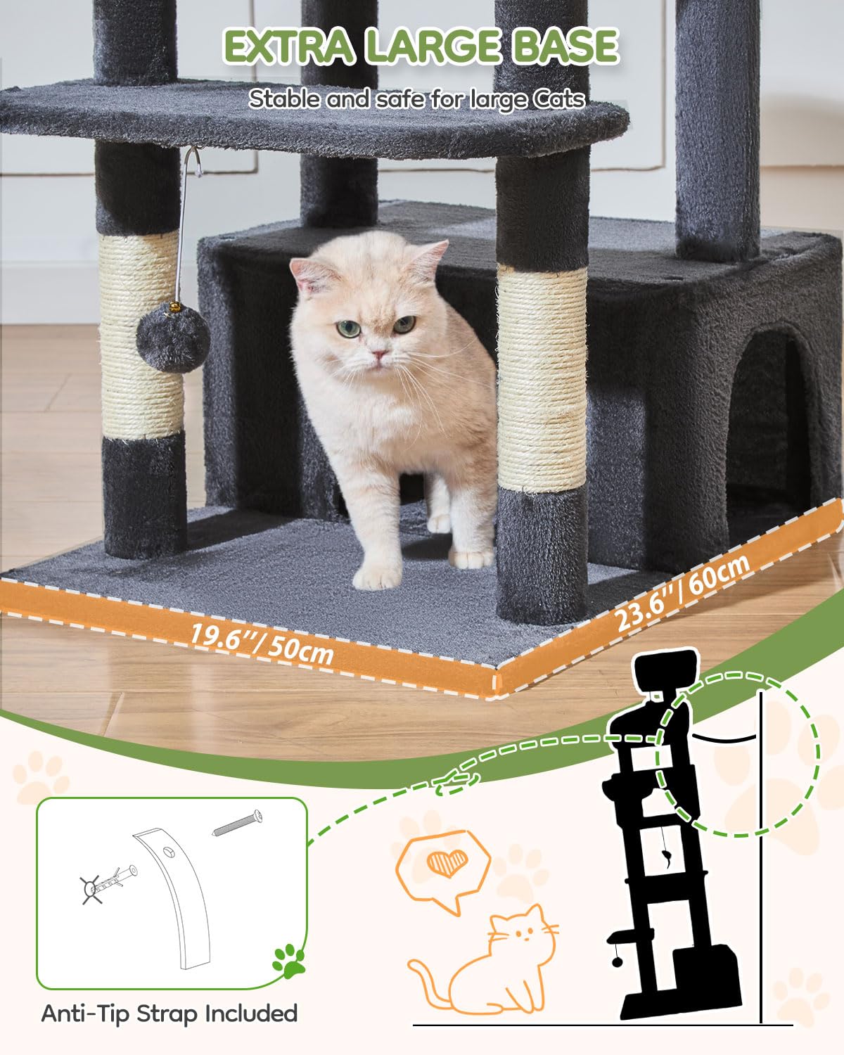 Taoqimiao Pet Activity Structure in 79 inch, Smoky Gray