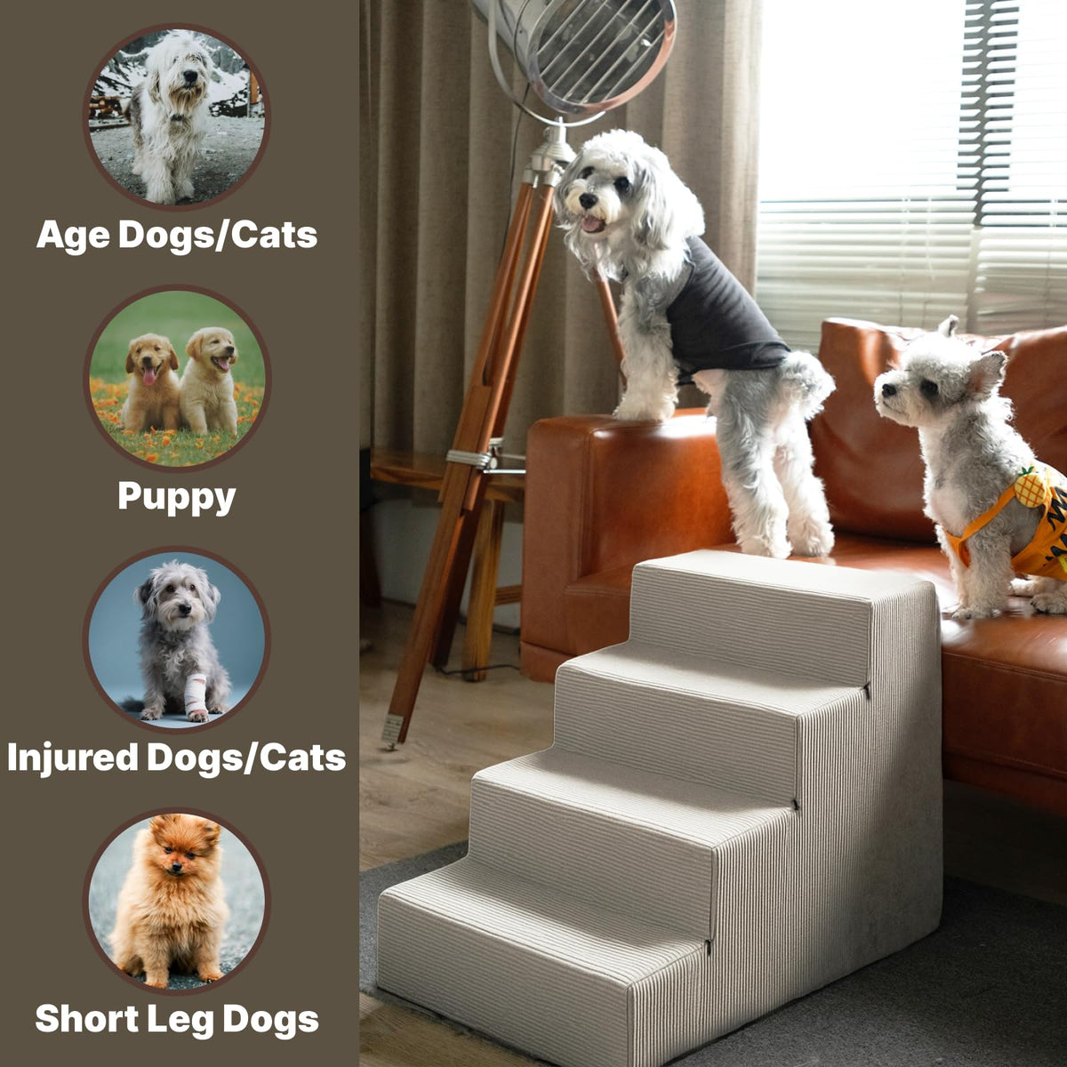 MEWANG Animal Stair in 4 steps: 23.94''L×14.96''W×18.27''H, Square Corner