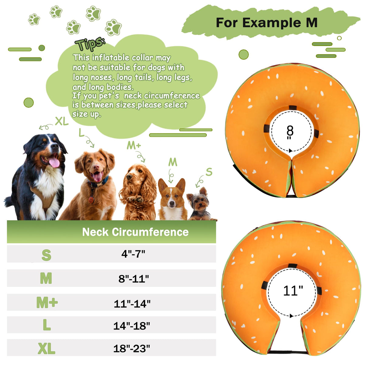 Cneo Animal Recovery Collar Cone in S（neck 4"-7"）, Hamburger