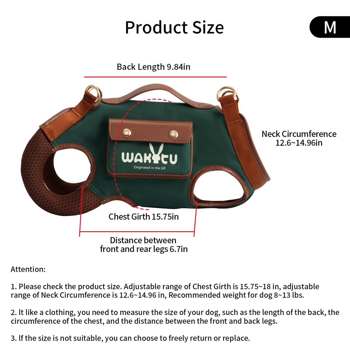 wakytu Animal Harness in Medium(8-13 LBS), 1.0 Blue
