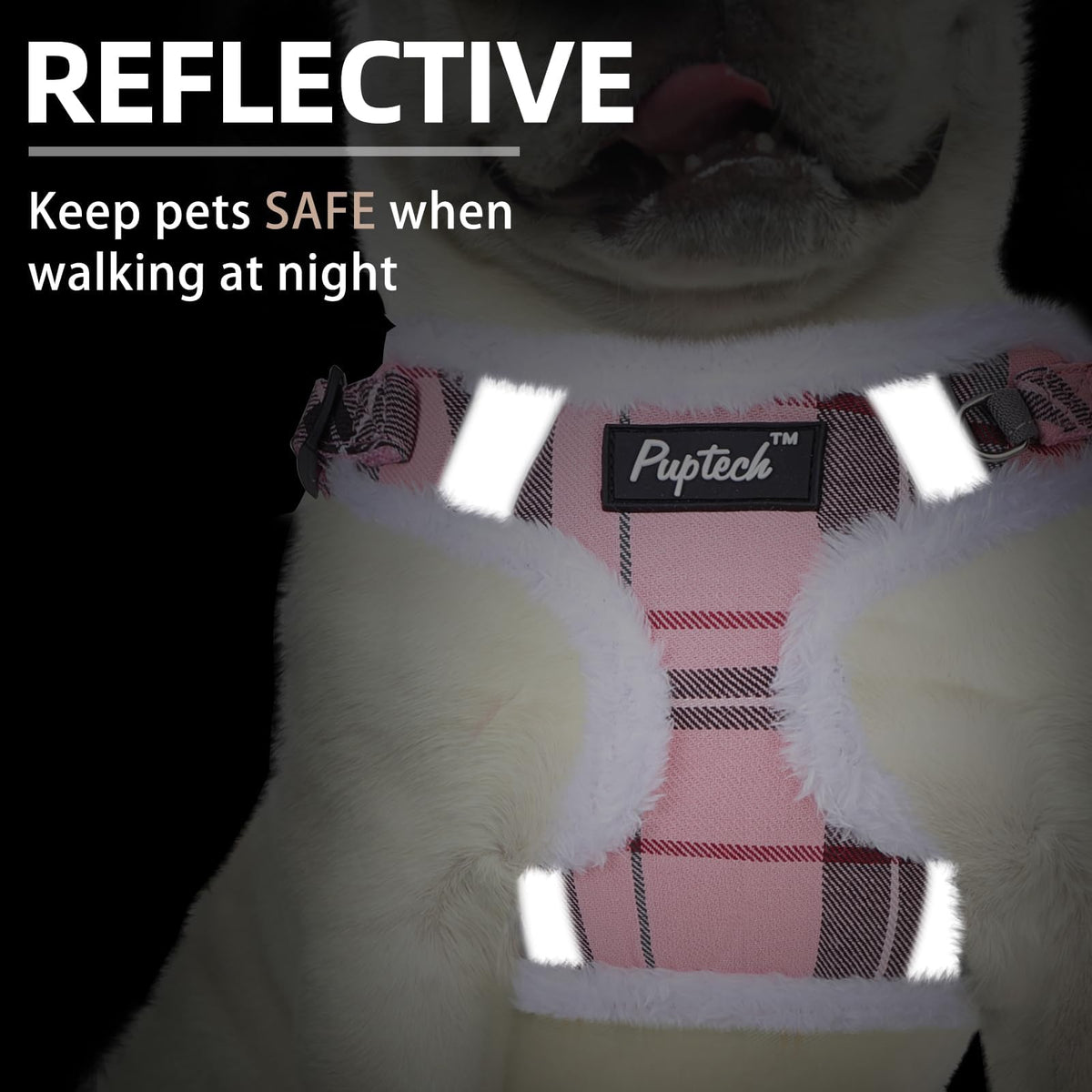 PUPTECK Animal Harness in M (17-25lbs, Chest 17"-21"), #3 Pink(Plush Plaid)