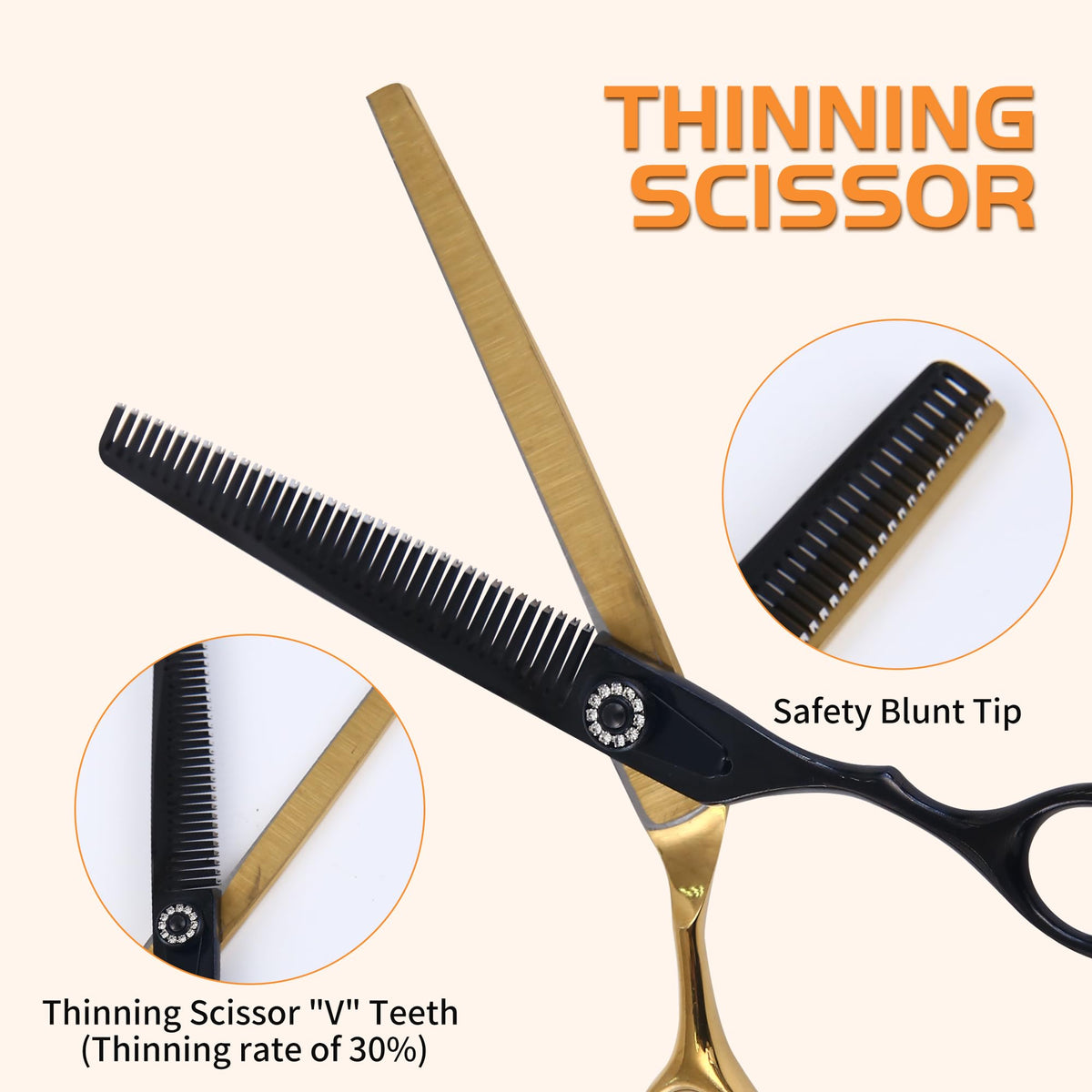 hyzrqwyw Scissors in 4 pieces - Professional Kit, Black Gold