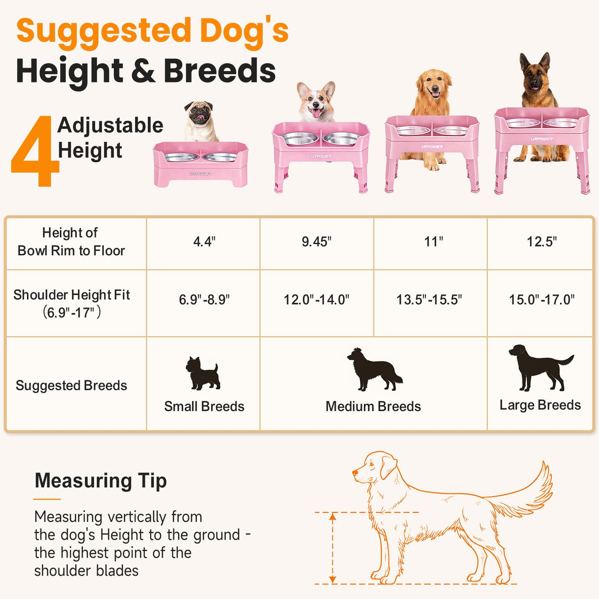 URPOWER Pet Feeder in Large, Pink