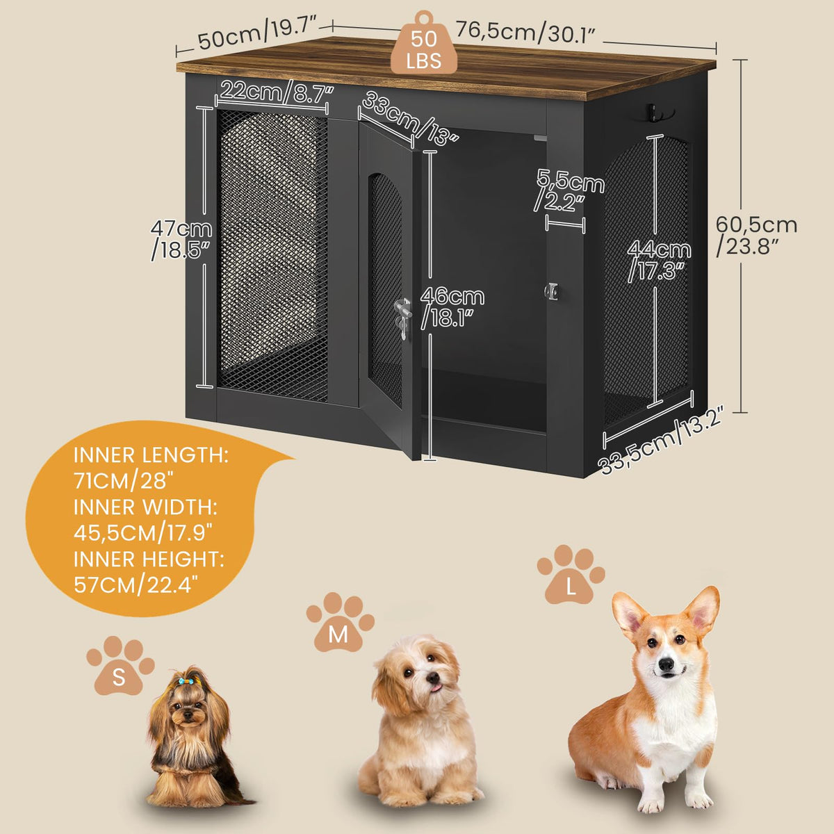 CHOEZON Animal Cage in 30.1"L x 13.2"W x 23.8"H, Black and Walnut