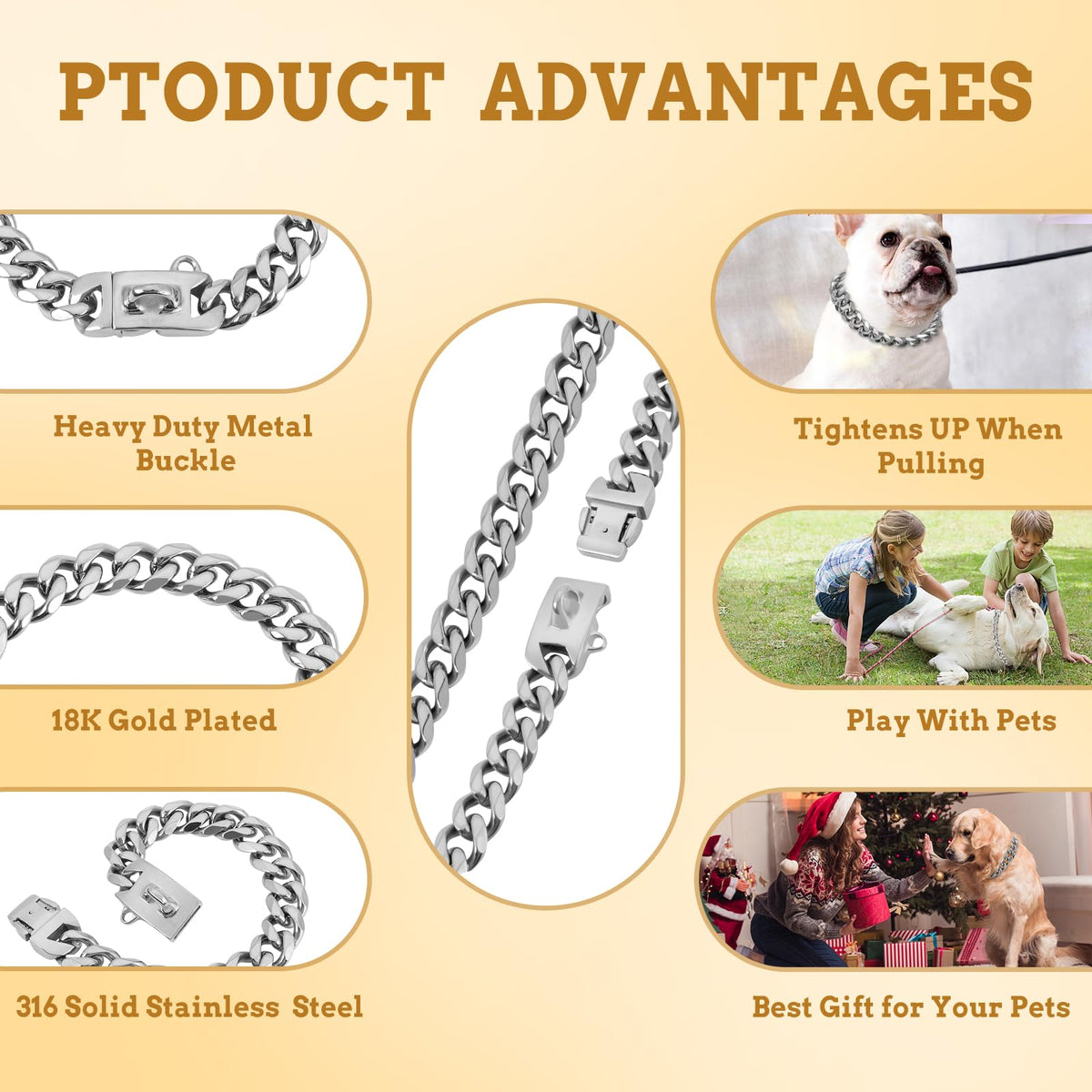 BAOBOTE Animal Collar in 12"(for 10"-11" Neck), Silver