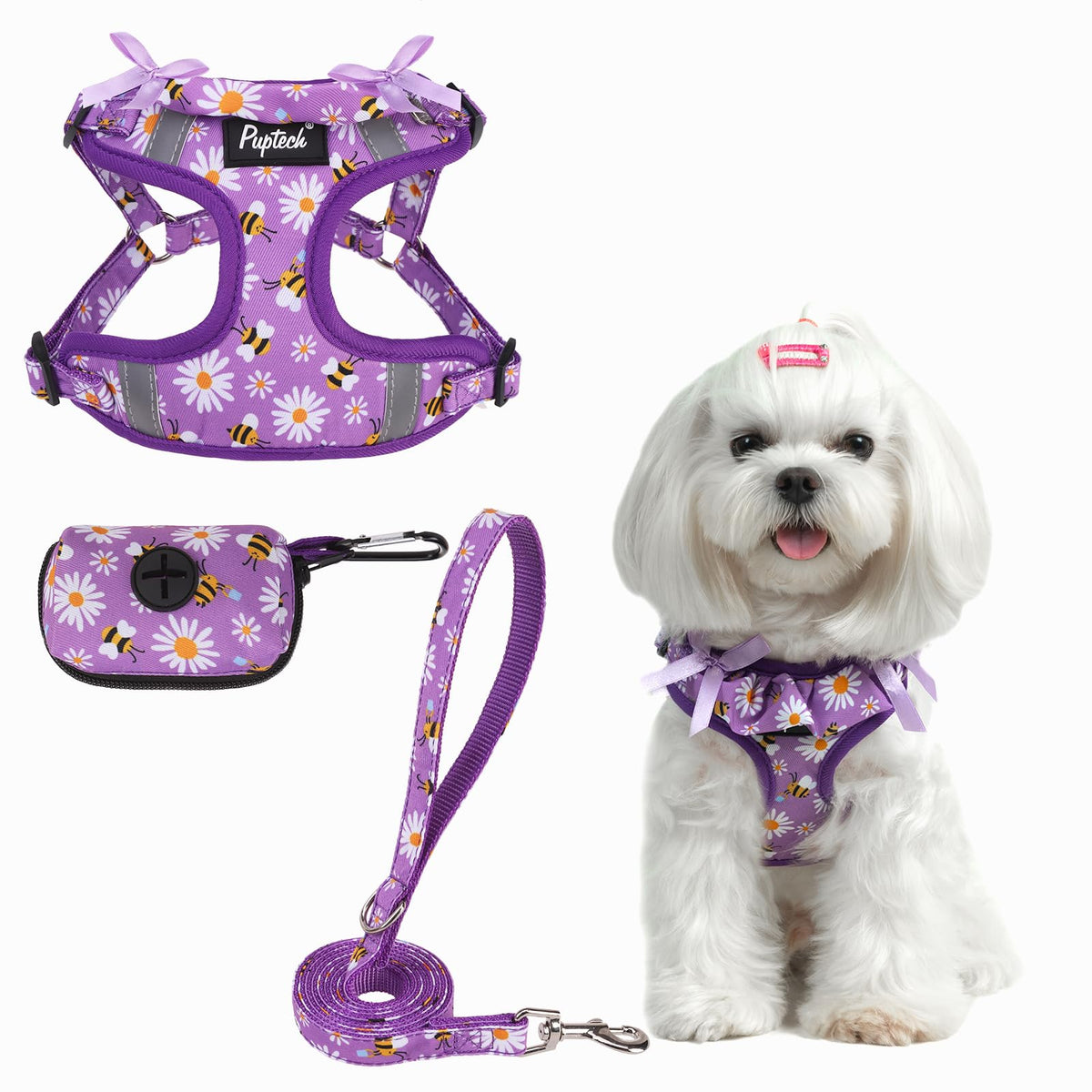 PUPTECK Animal Harness in XS (9-13lbs, Chest 14"-16"), #2 Purple(Daisy Print)