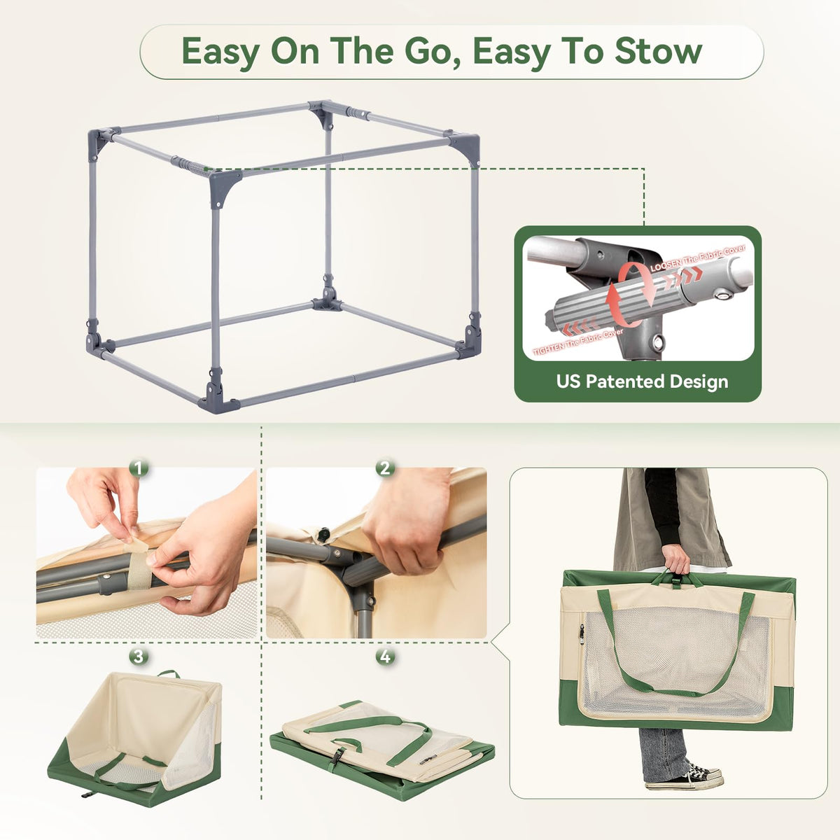 A 4 Pet Animal Cage in 36.0"L x 24.0"W x 23.0"H, Green+Beige